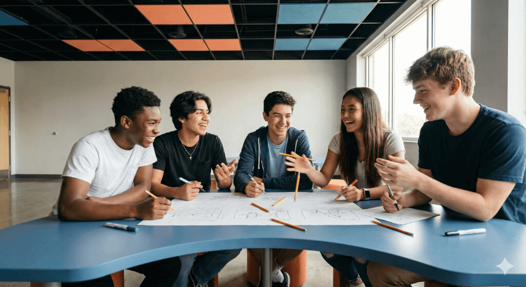 Students working together on creative projects